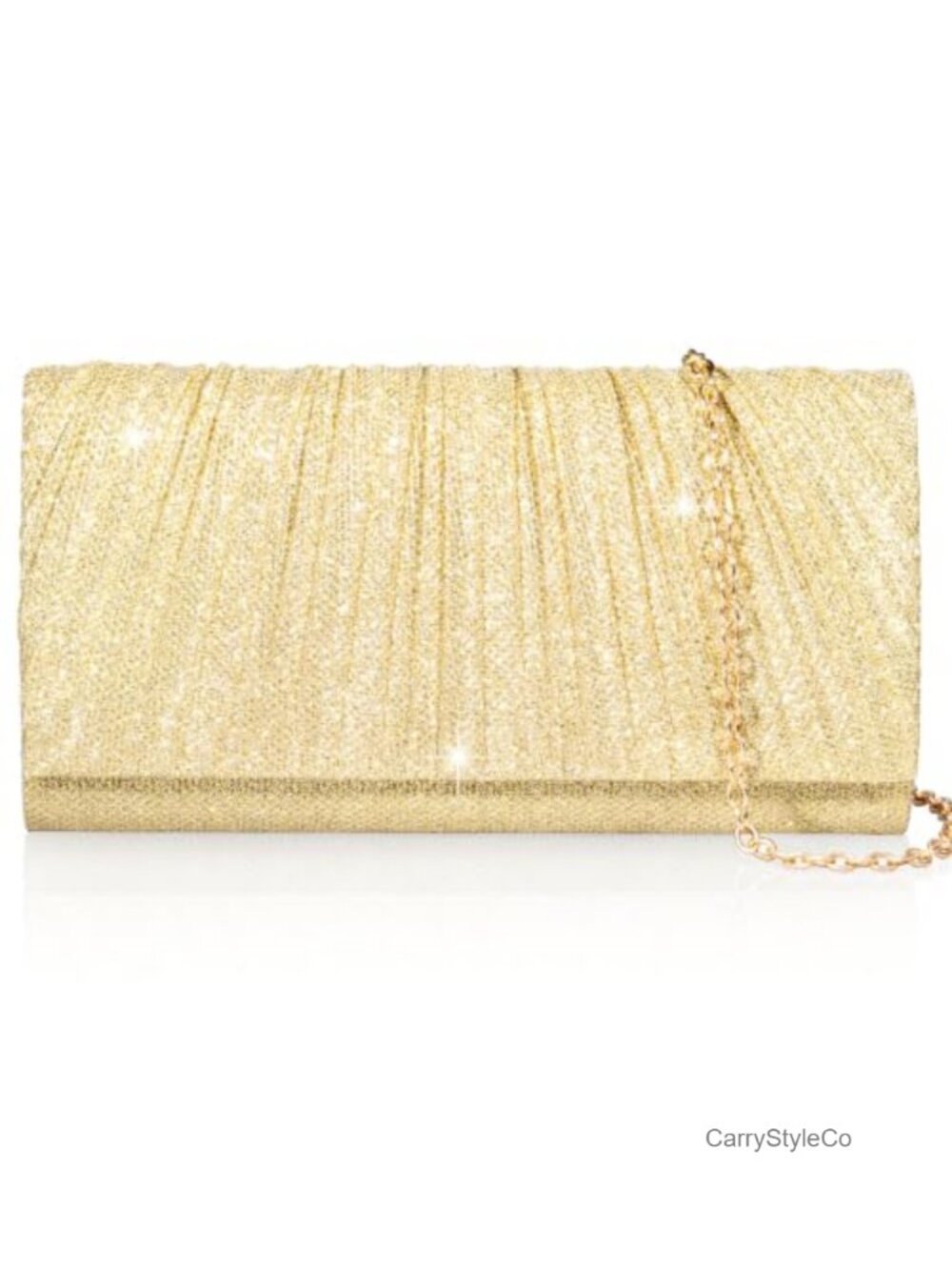 Shiny Pleated Evening Clutch with Removable Chain, Formal Party Purse